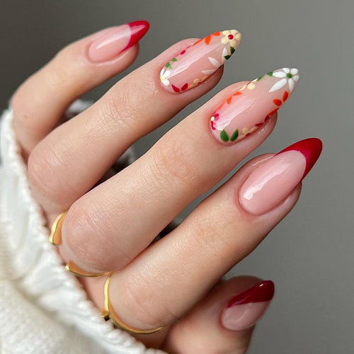 Floral French Tip False Nail Art Bowlift