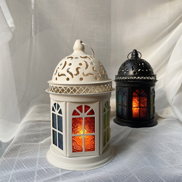 Ornate Metal Stained-Glass Tea Light Lantern Bowlift