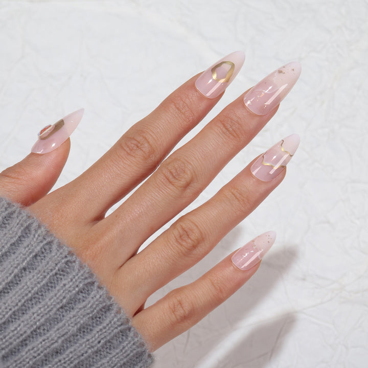 Elegant Stiletto Press-On Nail Set with Gold Accents Bowlift