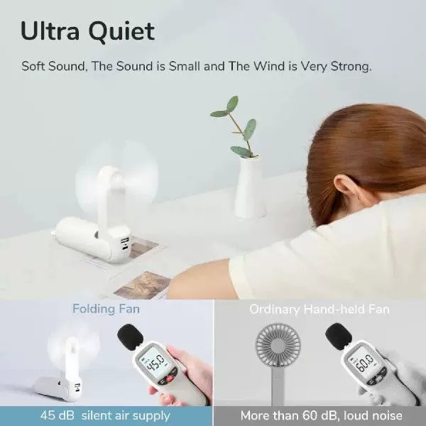 Unisex One Size Folding Rechargeable Portable Mini Fan with Integrated USB Power Bank and Lanyard Bowlift