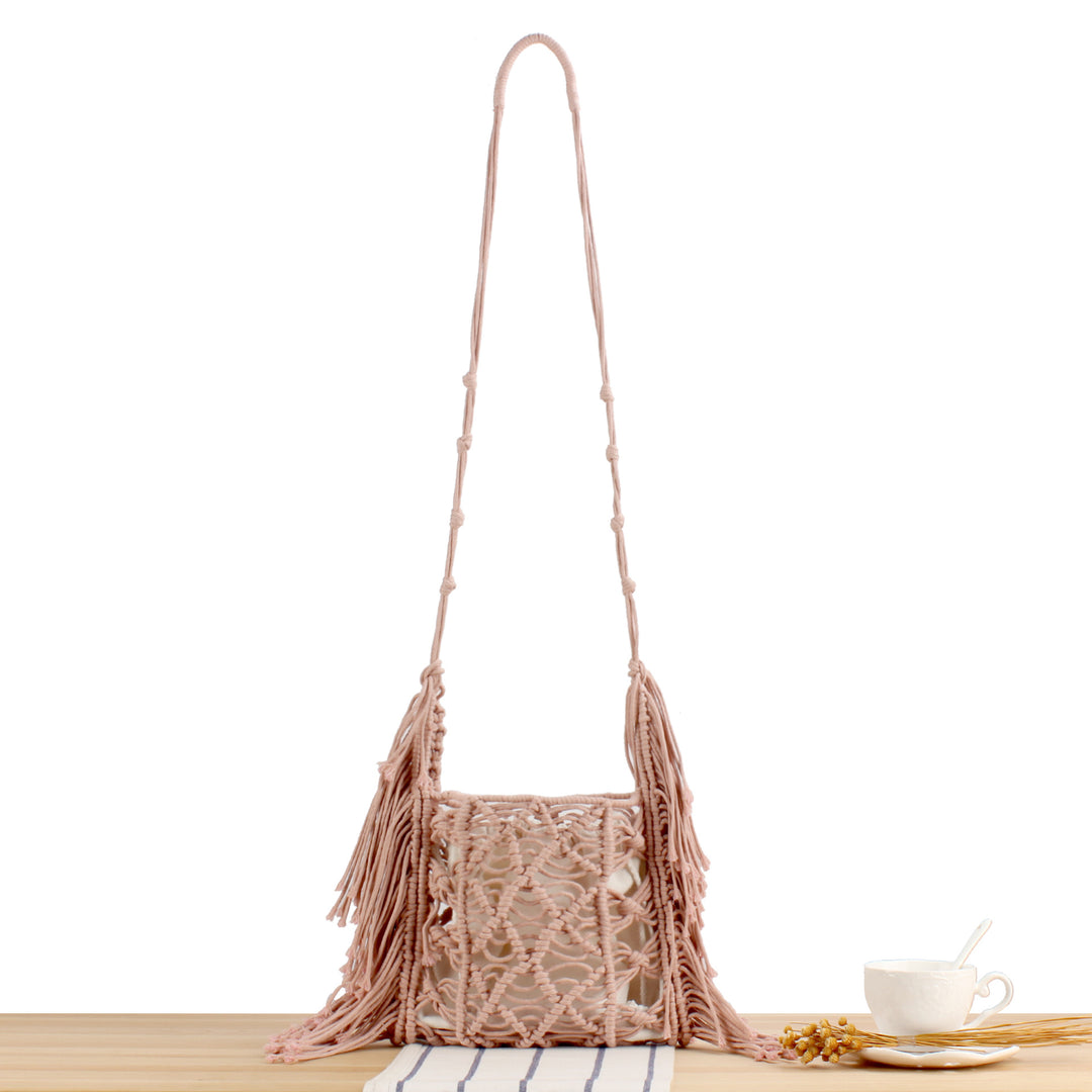 Creative Macrame Shoulder Bag with Fringe Bowlift