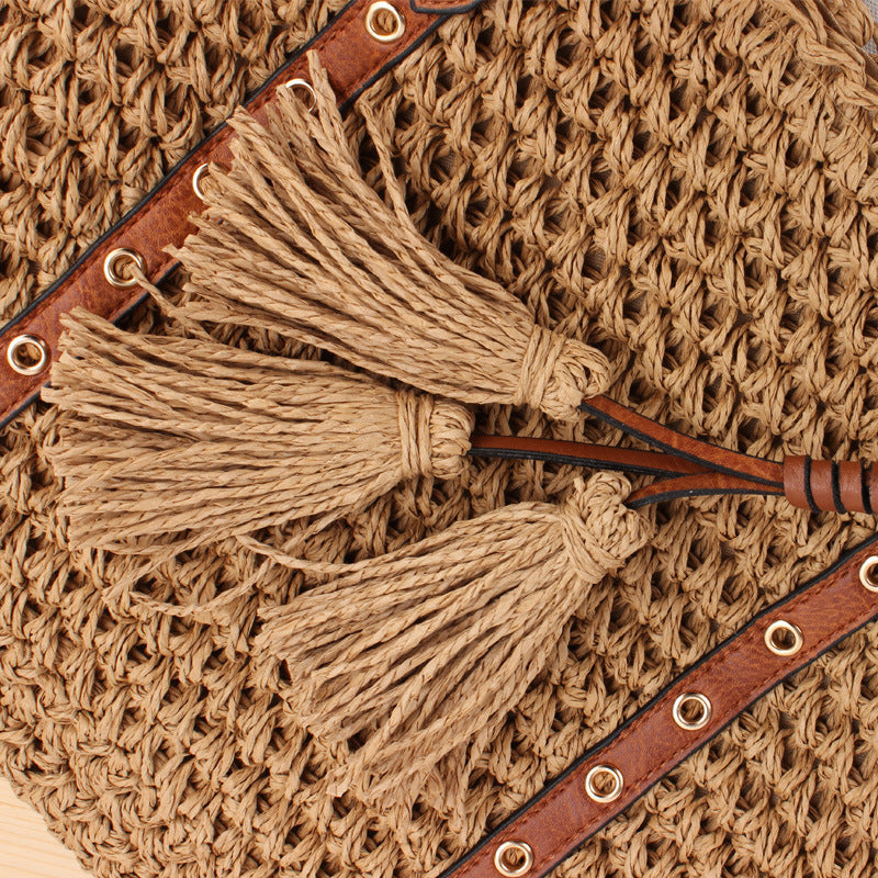 Large Braided Beach Bag with Elegant Contrast Handles Bowlift