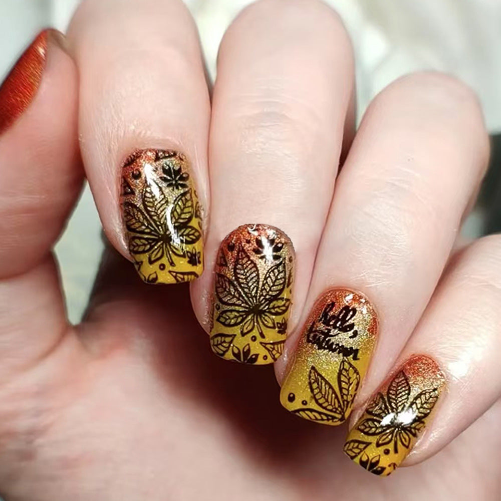 Artistic Leaf Design Press-On Nails Bowlift