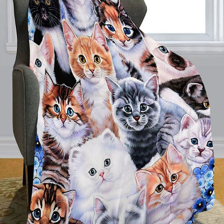 Cat-Themed Cozy Fleece Blanket