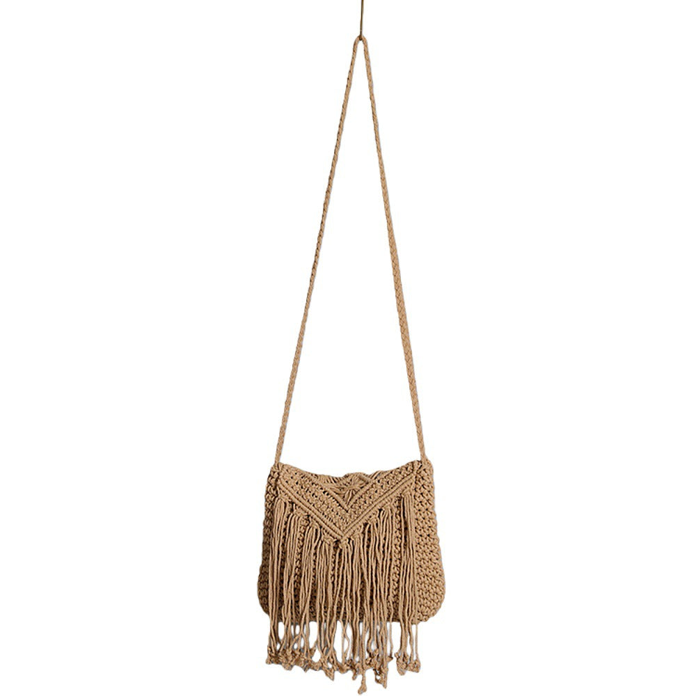 Macrame Crossbody Bag with Fringe Bowlift