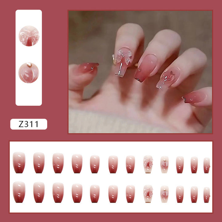Trendy Artificial Nails with Flower and Glitter Elements Bowlift