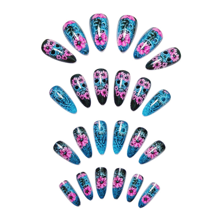 Artistic Sugar Skull Floral Nail Art Bowlift