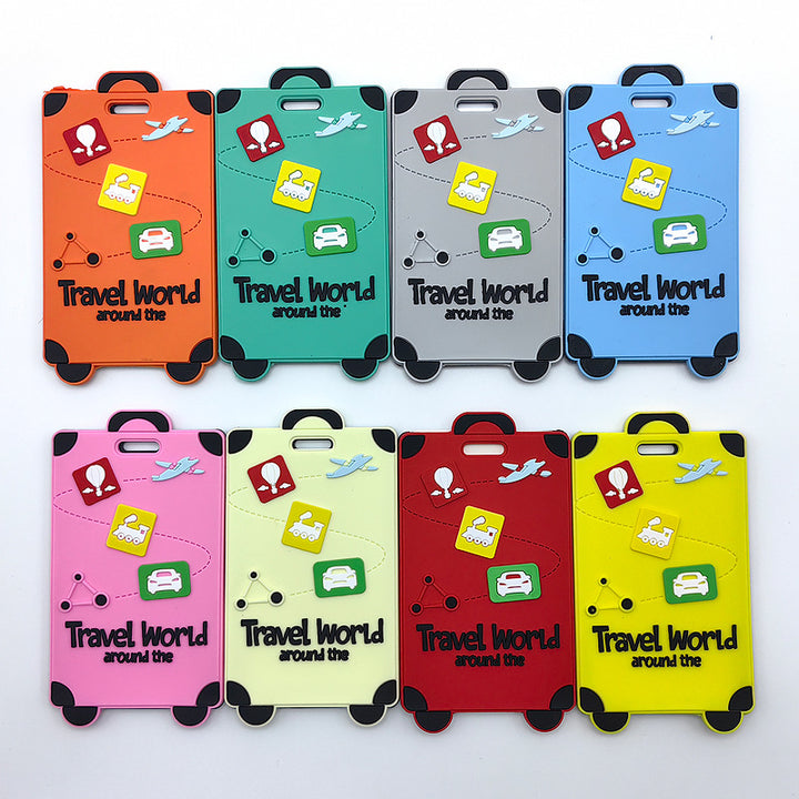 playful silicone luggage tag with clear ID window and embossed travel icons Bowlift