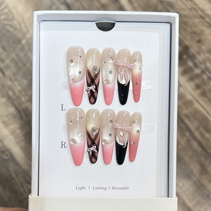 Premium Decorative Stiletto Press-On Nail Set Bowlift