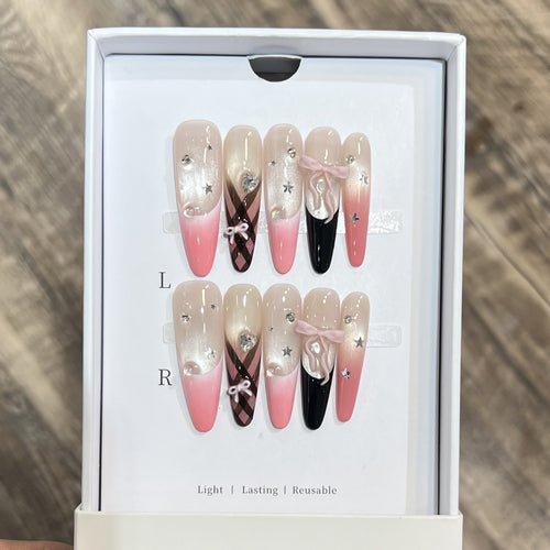 Premium Decorative Stiletto Press-On Nail Set Bowlift