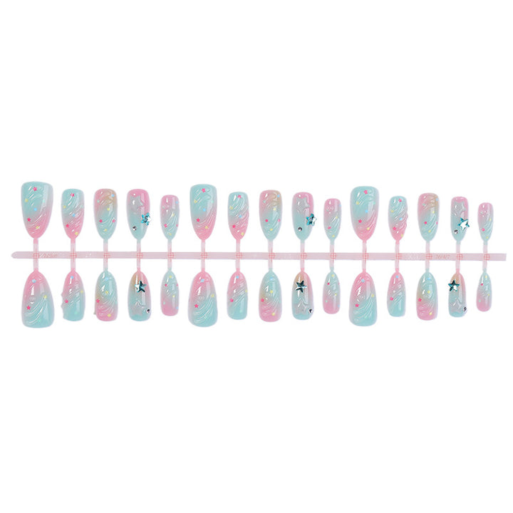 Artistic Press-On Nail Set with Star and Wave Design Bowlift
