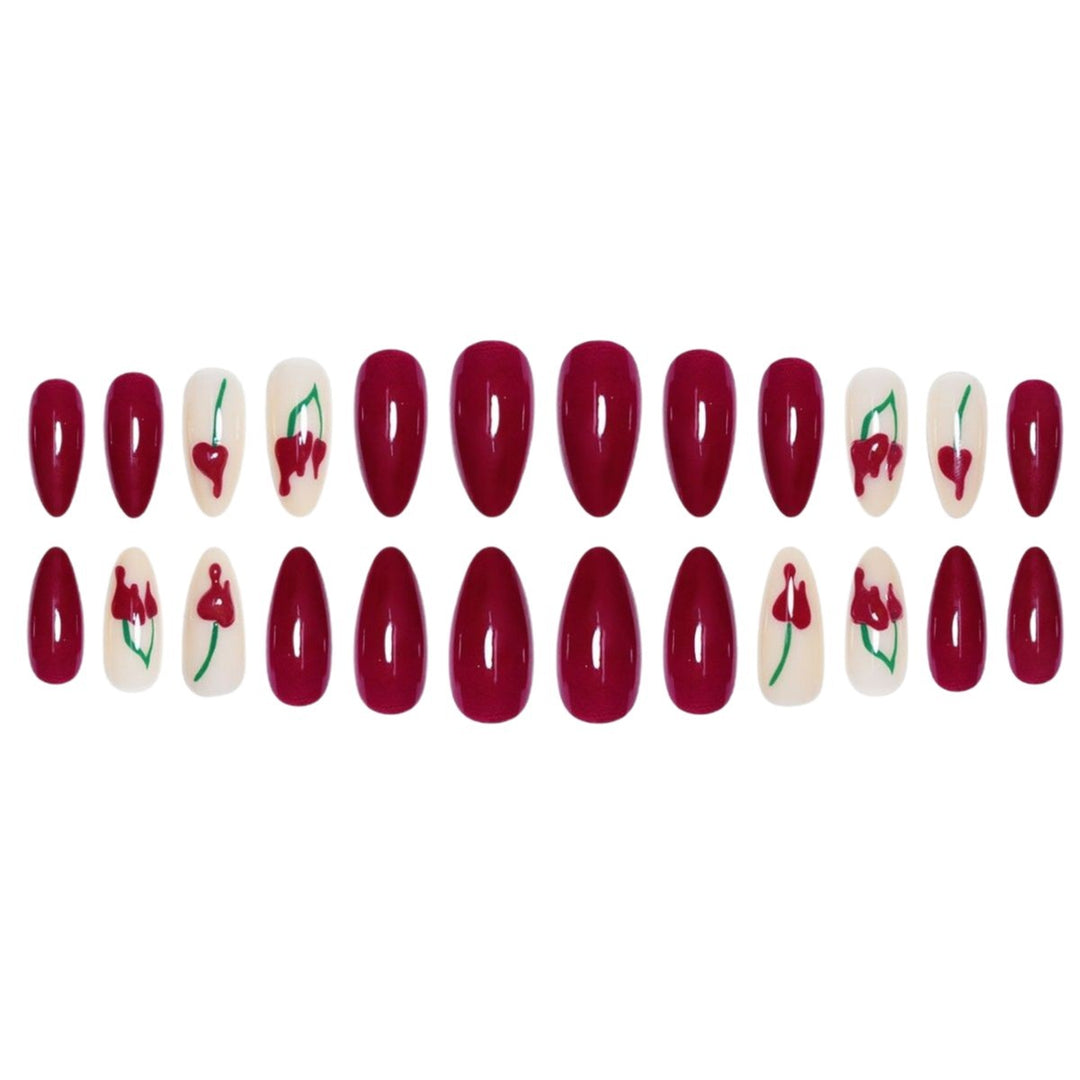 Artistic Press-On Nail Extensions with Cherry Design Bowlift