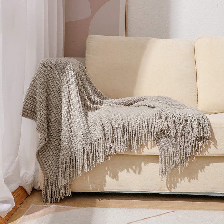 Luxurious Textured Fringe Throw Blanket