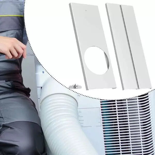 Unisex One Size Portable Air Conditioner Window Ventilation Plate Adapter with Circular Exhaust Cutout and Adjustable Slide Panel Bowlift