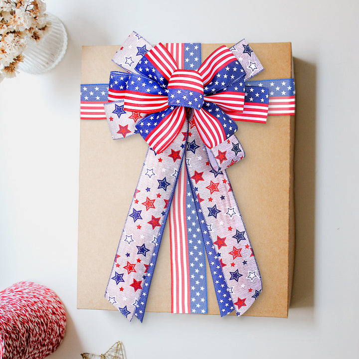 Unisex nan large bow with star pattern and long ribbons for wreath and vehicle decoration Bowlift