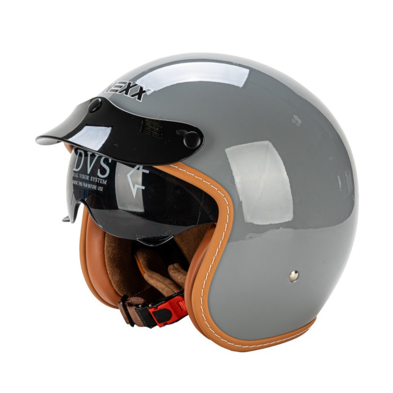 Retro Half-Face Motorcycle Helmet with Visor Bowlift