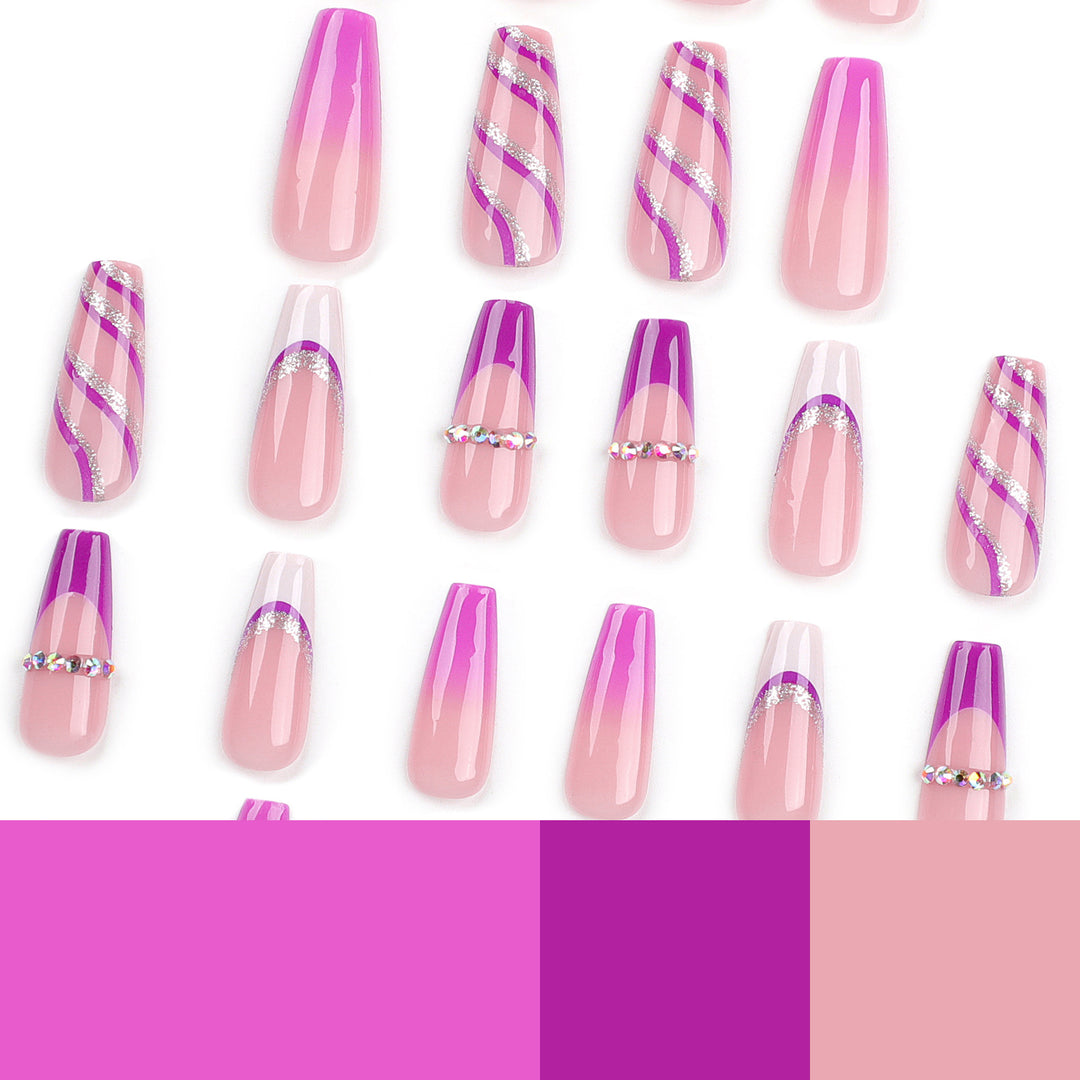 Artistic Nail Extensions with Glitter and Gradient Bowlift