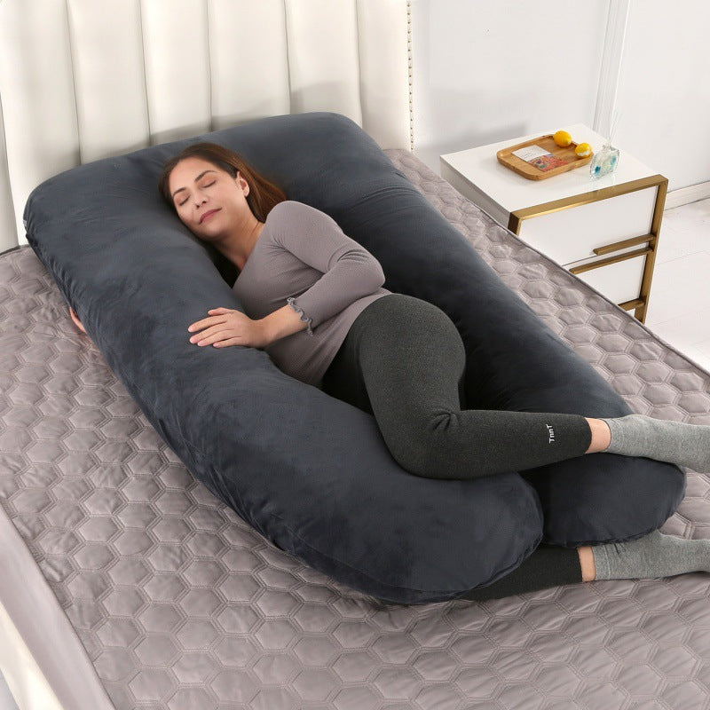 ergonomic U-shaped full-body maternity support pillow with removable washable velour cover and adjustable inner bolster Bowlift