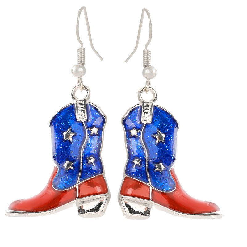 Women's nan patriotic horseshoe enamel dangle earrings with star-accented design and fishhook findings Bowlift