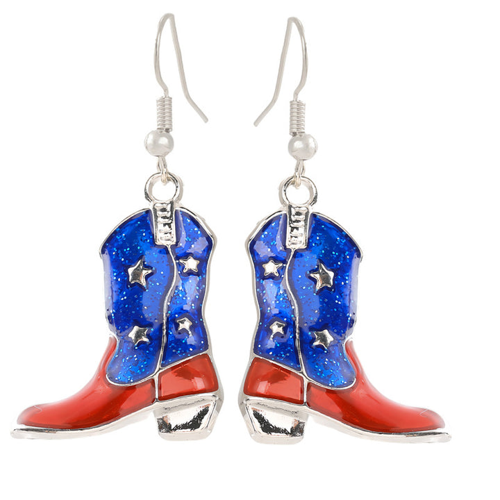 Women's nan patriotic horseshoe enamel dangle earrings with star-accented design and fishhook findings Bowlift