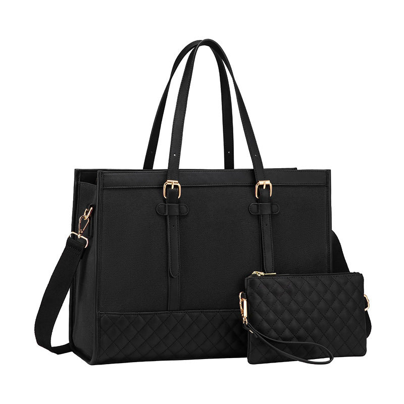 Stylish Quilted Tote Bag with Removable Cosmetic Compartment Bowlift