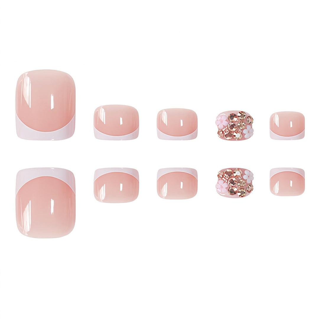 Decorative Press-On Toenails with Floral and Glitter Accents Bowlift