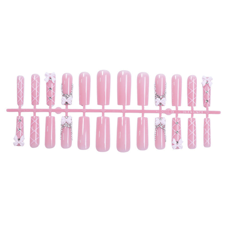 Decorative Press-On Nail Set with Elegant Bow and Gem Accents Bowlift 1788496283