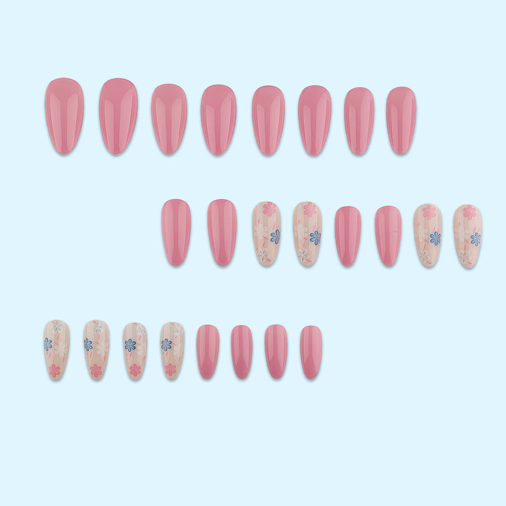 Stylish almond-shaped artificial nails with floral patterns Bowlift