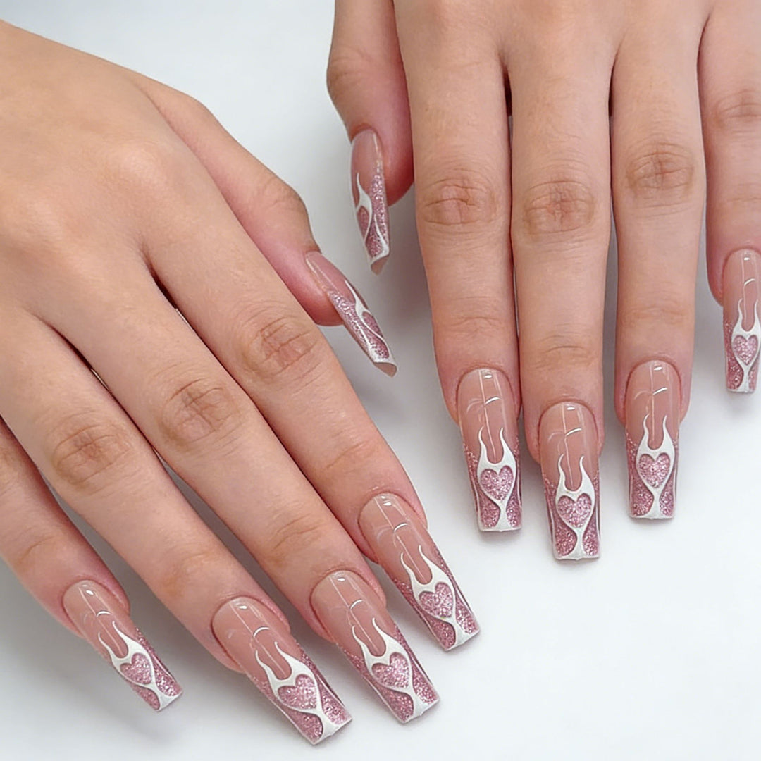 Heart Flames Press-On Nail Art Bowlift