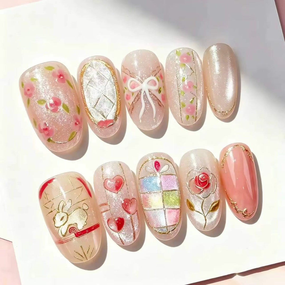 Decorative Press-On Nail Art Set with Artistic Designs Bowlift