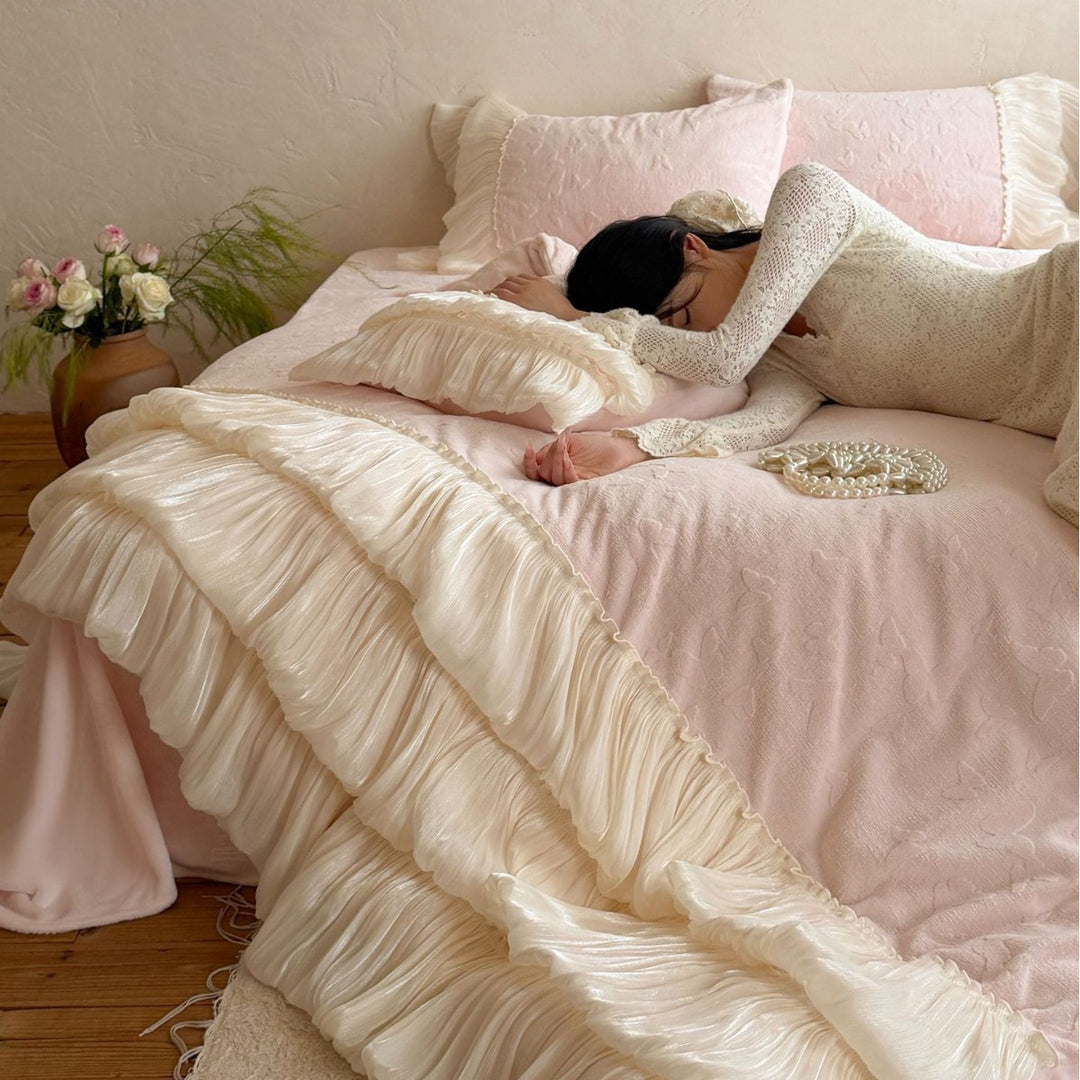 Tiered Pleated Ruffle Duvet Cover Set