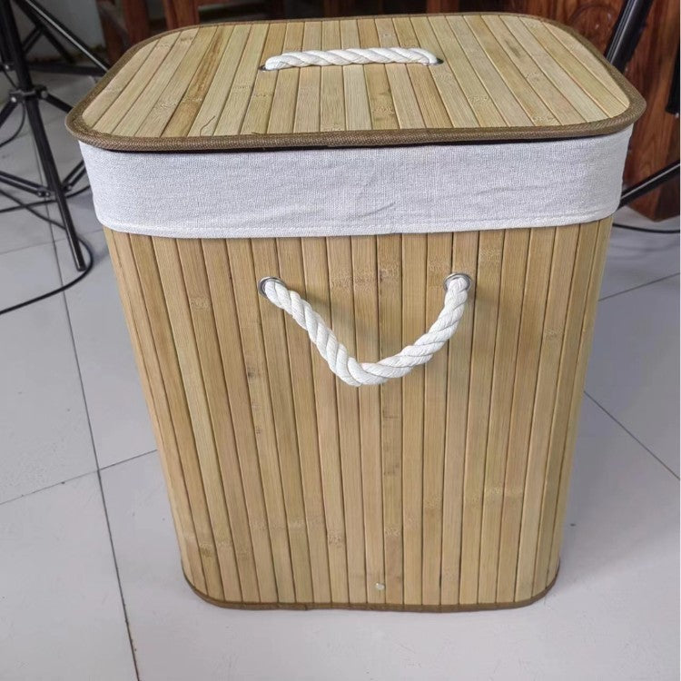 Elegant Laundry Basket Made of Bamboo with Practical Lid Bowlift
