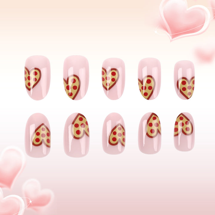 Whimsical Pizza Heart Press-On Nail Art Bowlift