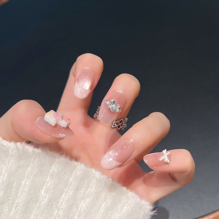 Artistic Gem-Accented Press-On Nail Extensions Bowlift