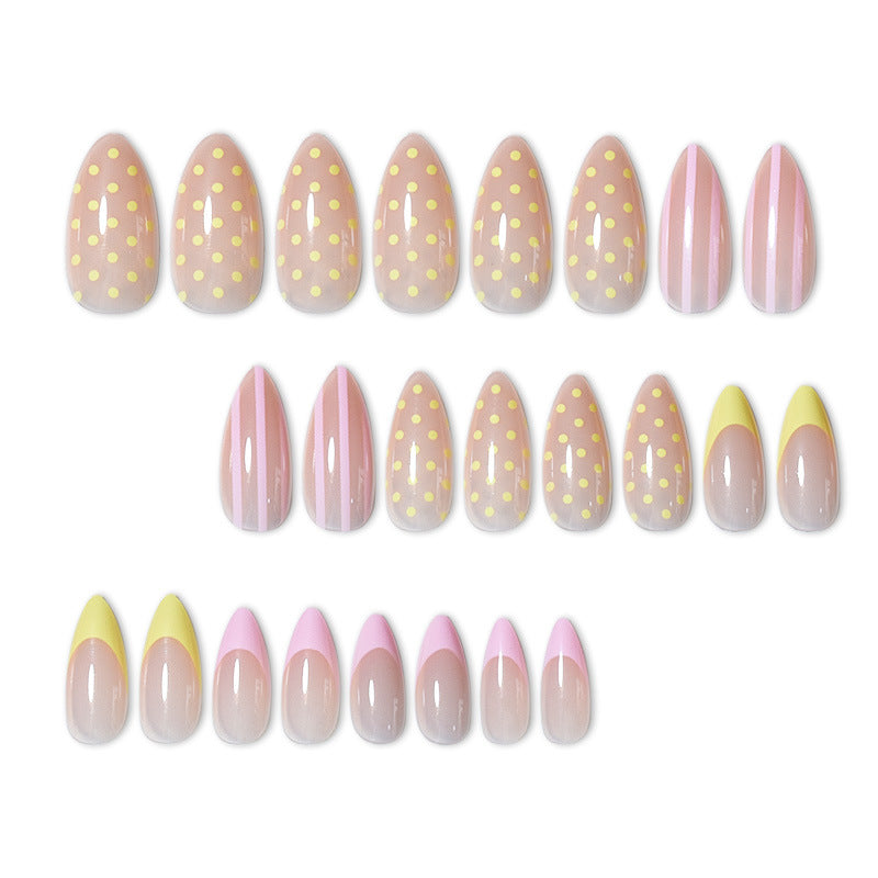 Artistic Press-On Nail Set with Polka Dot and Ombre Design Bowlift