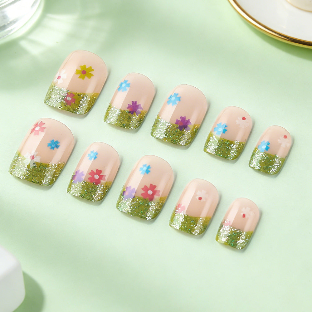 Floral Glitter Tip Nail Art Design Bowlift