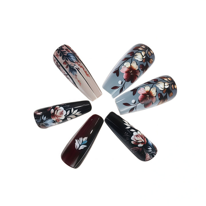 Artificial nails with floral design and luxurious finish Bowlift