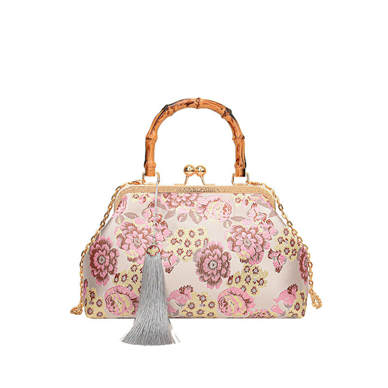Elegant Floral Satin Handbag