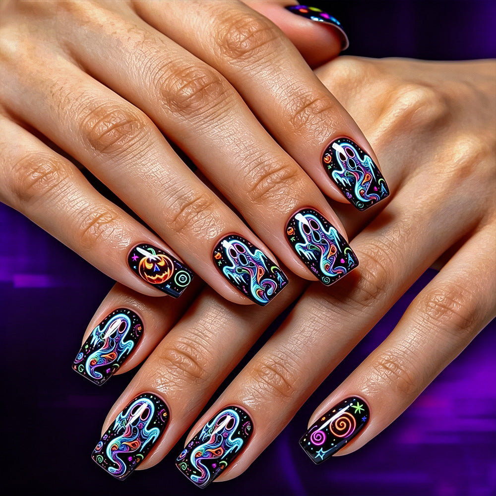 Artistic Halloween-Themed Press-On Nail Design Bowlift