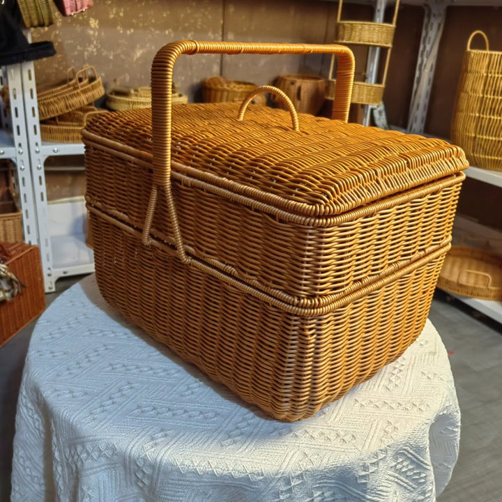 Women Vintage Storage Basket with Two Compartments Bowlift