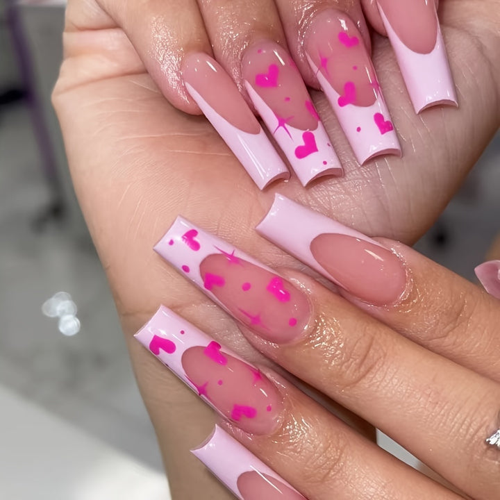 Decorative Heart-Themed Press-On Nail Art Bowlift