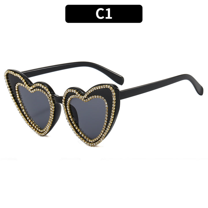 Heart-Shaped Rhinestone-Embellished Sunglasses