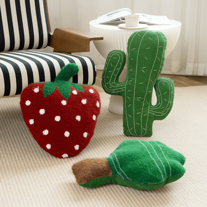 Decorative cactus cuddle pillow made of corduroy with embroidered structure