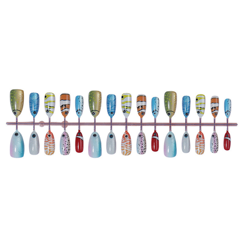 Creative nail art set with colorful animal motifs and glitter accents Bowlift