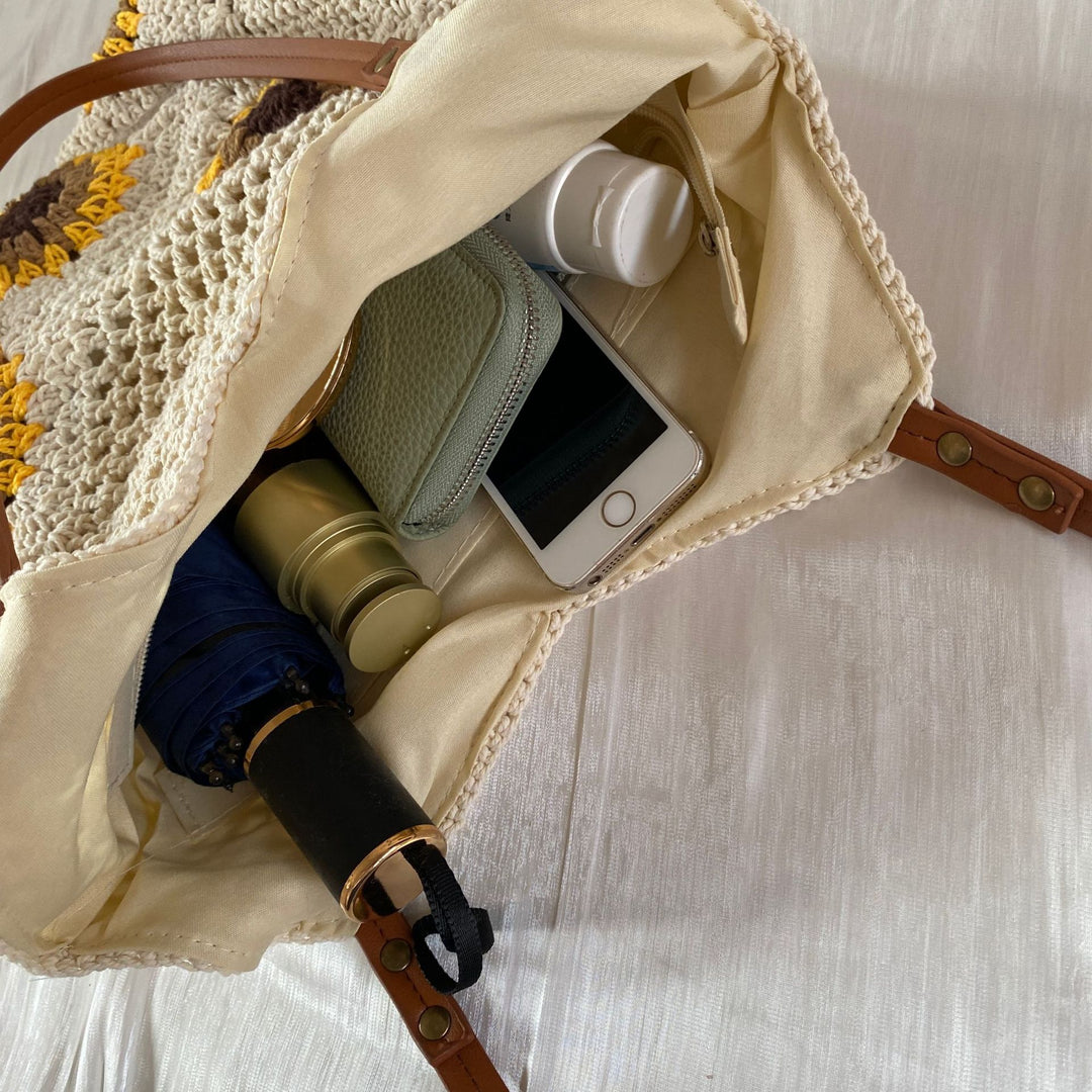 Hand-knotted shoulder bag with sunflower pattern Bowlift
