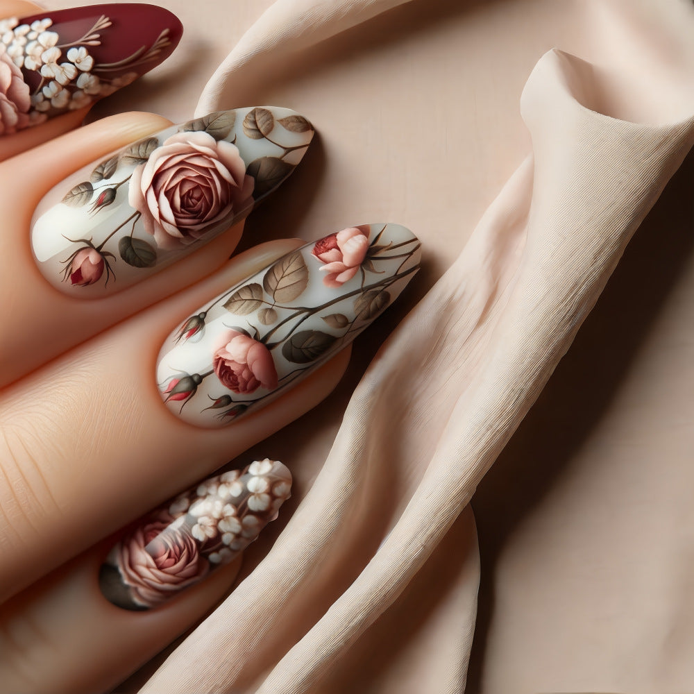 Nail art in elegant rose design Bowlift