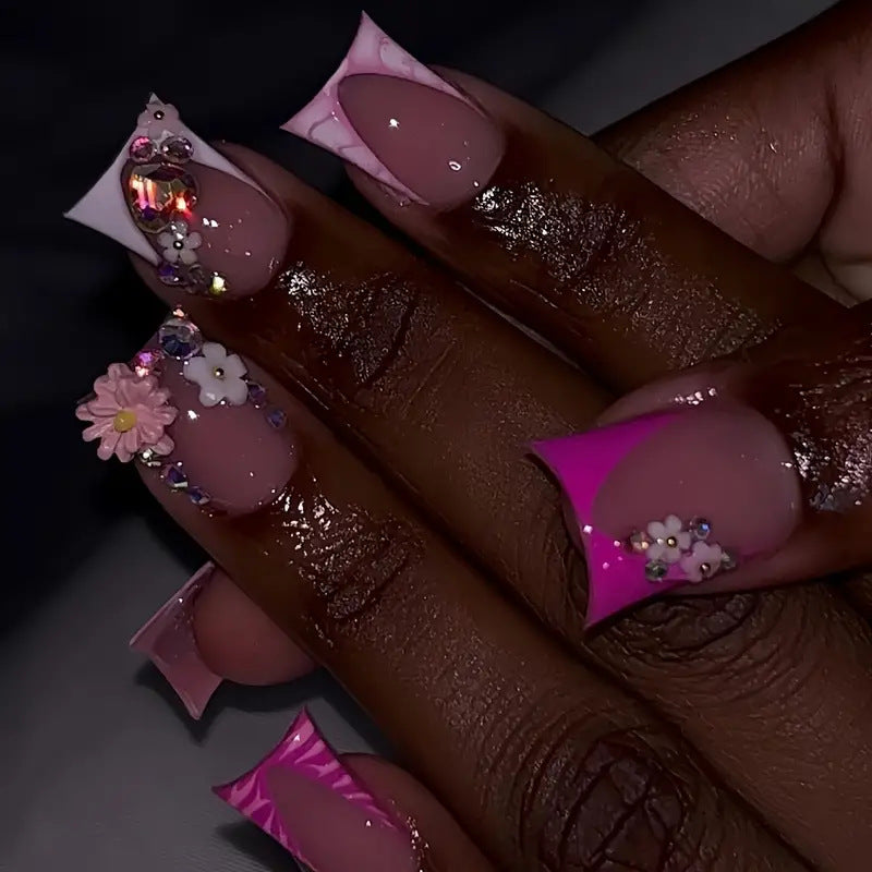 Floral-Embellished Stiletto Press-On Nails Bowlift