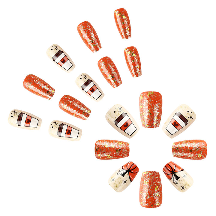 Seasonal Pumpkin-Themed Press-On Nail Art Design Bowlift