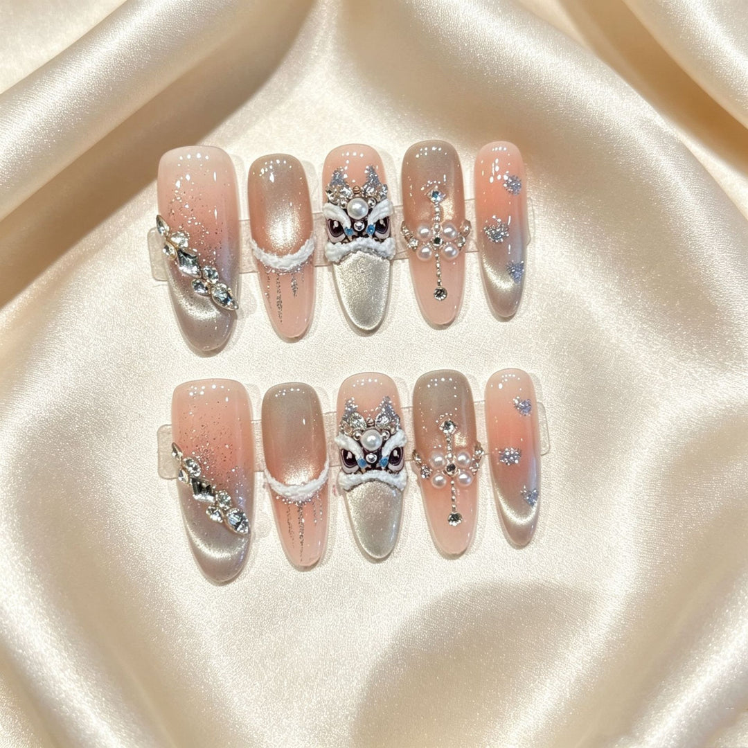 Glamorous Press-On Nail Set with Jewel Accents