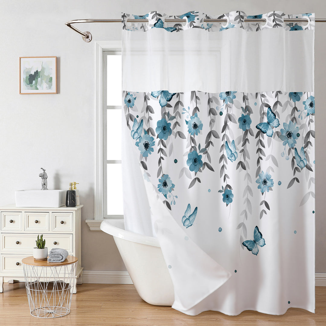 Floral Butterfly Shower Curtain Bowlift